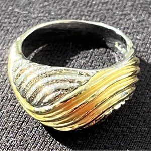 Sterling Silver & Gold Colored Dome Ring - Size Ladies 7 3/4